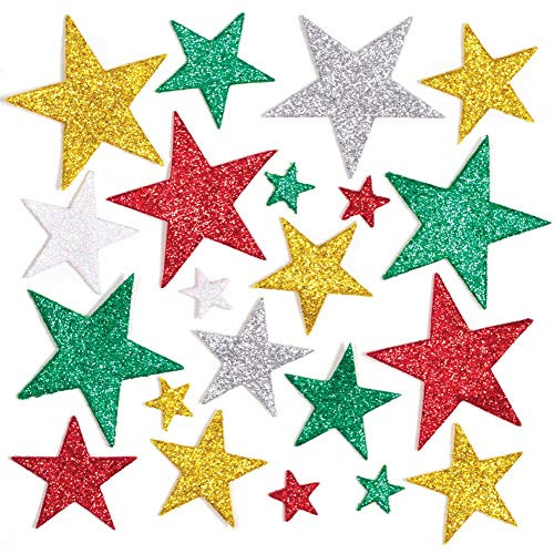 Baker Ross AW865 Julskum glitter stjärna klistermärken, festlig konst och hantverk (paket med 150), blandade