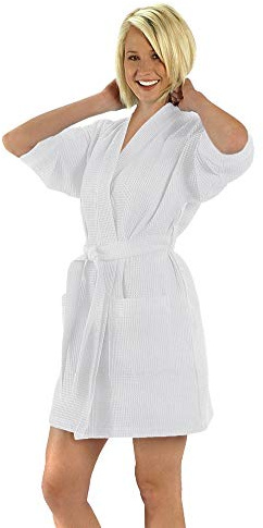 Glamptex Peignoir Court 100% Coton gaufré pour Femme - Blanc - X-Large
