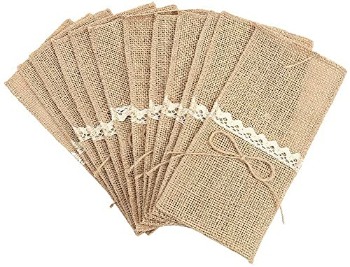 Alnicov Lot de 20 pochettes à couverts en toile de jute naturelle pour décoration de table de mariage,fête,banquet,etc