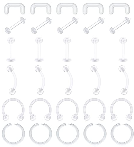 D.Bella Klar Piercing Retainer Lippenpiercing Cartilage Helix Tragus Ohrstecker Bioflex Flexibel Hufeisen Septum Nasenring Nasenstecker Plastik Piercings Kit für Frauen Männer