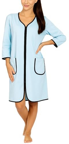 Aquarti Peignoir de Bain Femme avec Fermeture éclair et Manches 3/4 Léger, Turquoise, L