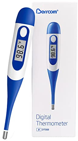 Berrcom Digital Thermometer for Adults, Oral and Underarm Thermometer for Baby and Kids Medical Thermometer with Fever Alarm Rectal Thermometer with Soft Tips