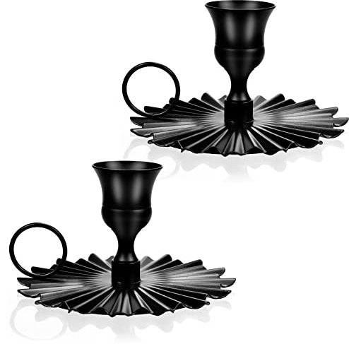 2 Pezzi Ferro Nero retrò Candelieri, Candeliere con Corrimano, Portacandele Conico in Metallo per Matrimonio Feste Natale Halloween Cena a Lume Decorazione della Tavola