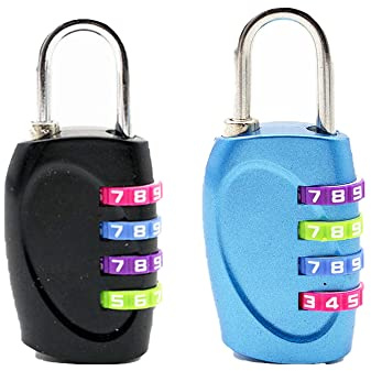 Cerradura de contraseña de 4 dígitos, paquete de 2 candados combinados con rueda de bloqueo colorida para maleta, cajón, puerta de armario (negro y azul)
