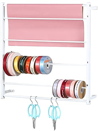 Geschenkpapierständer Wandhalterung, 4-stufiger Bandhalter-Organizer Für Die Aufbewahrung Von Bastelnähzimmern, Metall-Vinyl-Rollen-Ständerregal Mit Verstellbarer Stange