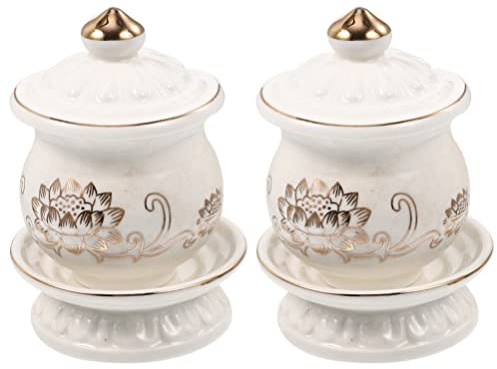 HOMSFOU 2 White Ceramic Lotus Water Offering Cups for Altar Decoration