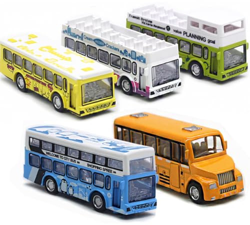 KIDAMI School Bus Toys Cars Set Die Cast Metal Toy Cars Double Decker City Bus Vehicles, Openable Doors, Pull Back Cars Play Toys for Birthday Gift Vehicle