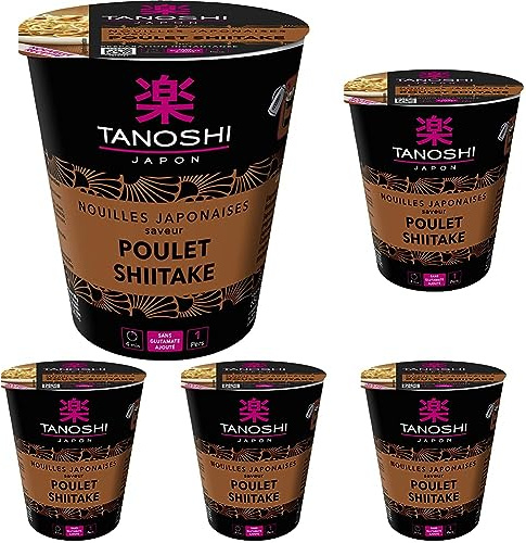 TANOSHI Cup Nouilles japonaises instantanées - Saveur Poulet Shitaké, 65 g, Pour 1 personne (Lot de 5)