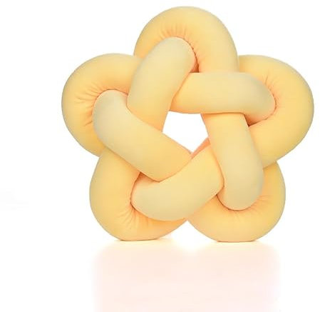SYSUII Weiches Knoten-Kugelkissen, Fünfzackiger Stern Knotenkissen Geknotetes Kissen Baby Kissen Deko Kuschelkissen Wurfkissen für Schlafzimmer, Zuhause, Moderne Knotendekoration 32 * 32cm,hellgelb