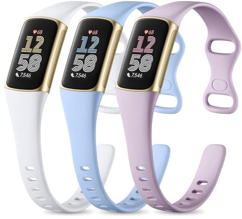 CeMiKa Silicone Slim Strap Compatible with Fitbit Charge 5 Strap, Soft Breathable Sport Bands for Charge 5/Charge 6, Waterproof Adjustable Wristband for Fitbit Charge 5/Charge 6 Straps, Women Men