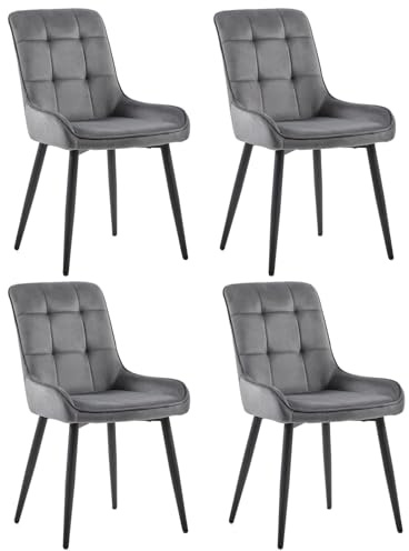 CLIPOP Esszimmerstühle Set Küchenstuhl Polsterstuhl Wohnzimmerstuhl Sessel mit Rückenlehne, Sitzfläche aus Stoffbezug, Metallbeine (4er Set, Samt Dunkelgrau)