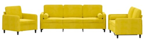 vidaXL Sofagarnitur 3-TLG., Sessel Couch mit Kissen, Sofa Wohnzimmersofa mit Armlehnen, Couchgarnitur Designsofa Sitzmöbel Polstermöbel, Gelb Samt