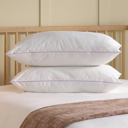 Slumberdown Cotton Pillows 2 Pack Premium Thick & Bouncy Hotel Pillow for Stomach, Back & Side Sleepers - Non-Allergenic Cotton Cover with Piped Edge, Made in the UK, Machine Washable (48 x 74cm)