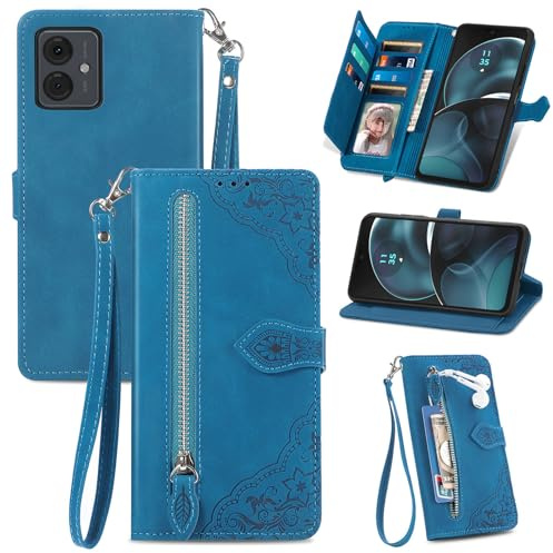 JayModCase Funda para Motorola Moto G14, Tipo Cartera Cuero Flip Carcasa Protectora, con Ranuras para Tarjetas Cierre magnético función Atril Estuche para Moto G14 - Azul