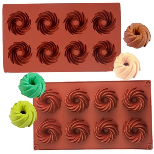 Bustlwor 2Pcs Petit Moule en Silicone, Moule à Kouglof en Silicone, Moule à Gâteau en Silicone, avec Revêtement Antiadhésif, Pour Muffins, Cupcakes, Brownies, Gâteaux, Pudding (Marron)