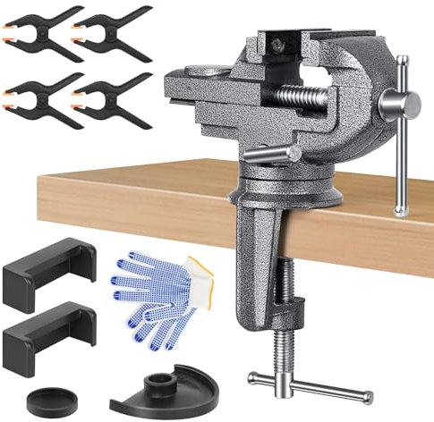 Vielseitige Bankklemmen – Tisch- und Werkbankschraubstock mit Schnellverstellung, 360° drehbarer Basis und gehärteten Backen für die Holzbearbeitung – tragbarer Mini-Schraubstock & Klemmschraubstock,