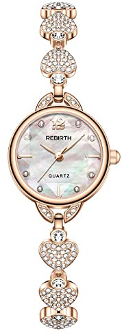 OIDEA Damen Armbanduhr Kristall Strass: Analog Quarz Damenuhr Dünne Armband mit Römischer Zifferblatt Elegant Strasssteine Muschel Schmale Uhr Schwan Perlen Geschenk für Frauen Gold Rosegold Silber