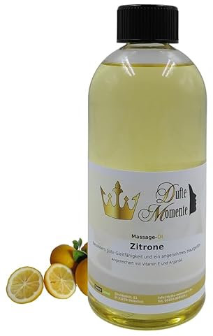 Dufte Momente Massageöl Zitrone – 500 ml – Pflanzenölbasis mit ätherischem Zitronenöl – frisch & belebend – für Massage & Wellness – vegan & Made in Germany