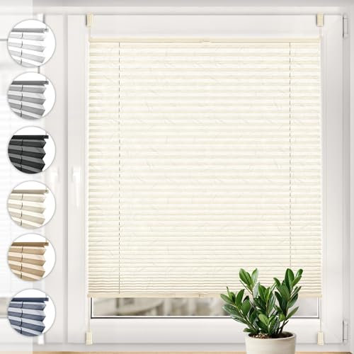 Sonello Plissee Crush Klemmfix ohne Bohren 40cm x 100cm Ecru Faltrollo Plisseerollo Jalousie für Tür & Fenster Blickdicht Sichtschutz Sonnenschutz Fertifplissee Rollo
