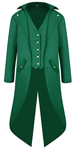 AGYMNX Mittelalter Jacke Herren Gothic Kleidung Steampunk Frack Mantel Vintage Mantel Retro Gehrock Jacke Viktorianischen Karneval Kost�m Cosplay Halloween Fashing Smoking Kost�m Gr�n XL