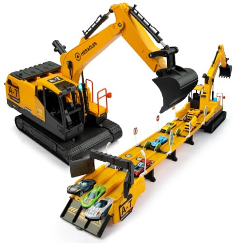 Transformierbarer Bagger Spielzeug, Walking Sound und Licht Baustelle Fahrzeug, Auto Kinder Spielzeug Baustellenfahrzeuge mit Lichtern und mehrere Musik für 3 4 5 6 7 Jahre Jungen und Mädchen