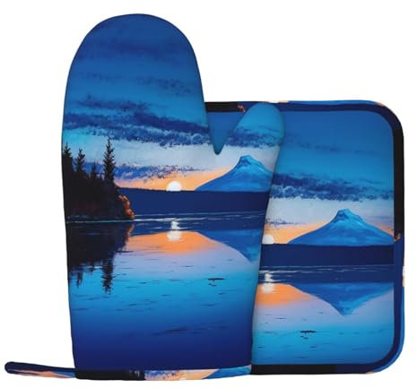 Lot de 2 maniques et maniques en silicone antidérapant et résistant à la chaleur Bleu coucher de soleil