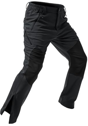 Moosehill Mens-Snow-Ski-Pants-Fleece-Lined-Pants Waterproof Winter Snowboard Softshell Pant Insulated Zipper Bottom Leg for Hiking Outdoor Work(Black,34)