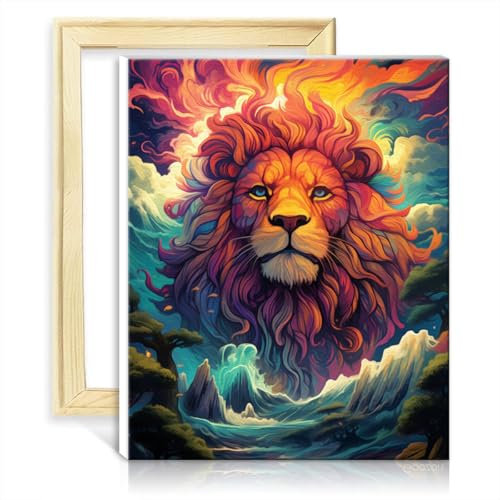 LiHEQING Ölgemälde auf Leinwand, Löwe, DIY-Ölgemälde mit Pinseln und Acrylpigment auf Leinwand, Bild als Heimdekoration, Geschenk, ohne Rahmen (60 x 75 cm)