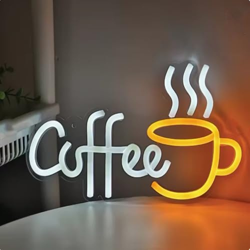 HFHungkeong väggdekoration för kaffebarskyltar, LED kaffe neon lysande skyltar som dekoration för kaffestationer, kaffedekorationer köksinredning, med dimbar strömbrytare och kedja för upphängning