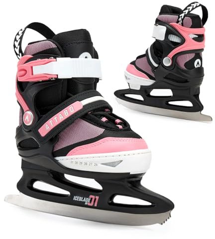 ATTABO Verstellbare Freizeitschlittschuhe für Mädchen ZOLA Rosa Größe 31-36 EU Kinder verstellbare Schlittschuhe für Anfänger Klettverschluss und Schnallenverschluss Freie Längenanpassung