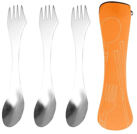 3 pcs 3-in-1 Utility Spork,Multipurpose Utility Spork 3-in-1 Camping Spoon Fork Knife Combo,Camping Sporktravel Fork,Sporks Stainless Steel,for Travel, Outdoor Activities(7.17x1.38inch)