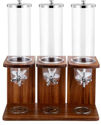3.5L/7L/10.5L Encimera Dispensador De Cereales, Dispensadores De Alimentos Secos Contenedores De Cereales Dispensador De Almacenamiento Con Barril De PC Y Base De Madera Para Cereales, Triple