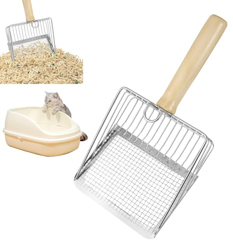 FHISKUNYU, Pala arenero Gato, Pala de Metal con Mango Largo, Pala Profunda Grande, Adaptable a Arena colectiva para Gatos, Distancia de Orificios de 7 mm