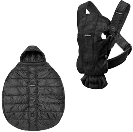 Bundle of BabyBjörn Babytrage Mini, 3D-Netzstoff, Schwarz + Wintercover für Babytrage, Schwarz
