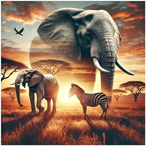 GLIDIAM 40x40cm Diamond Painting Elefant Groß Zebra, Diamant Malerei Bilder Tiere, DIY Full Drill Basteln Erwachsene, Mosaik Stickerei Kreuzstich Geschenk für Wanddeko Wohnzimmer Schlafzimmer