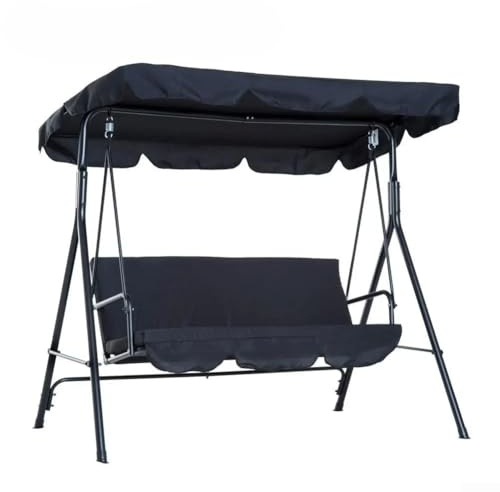 Gdfnmogo 210D Silver-Coated Oxford Outdoor Swing Canopy Cover, Rainproof Sunshade Roof for 2-Seater, Small 3-Seater, 3-Seater, Large 3-Seater and Seat Cover(three-seater black)