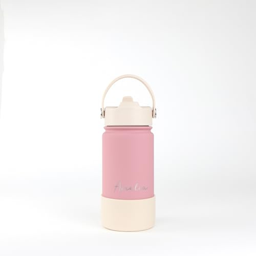 cribstar Borraccia termica personalizzata con cannuccia, in acciaio inox, a doppia parete, per 12 ore di caldo e 24 ore fredde, borraccia sottovuoto, coperchio con cannuccia, priva di BPA (rosa