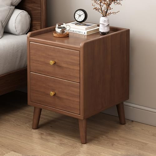 Table de chevet moderne du milieu du siècle en noyer avec tiroirs de rangement et étagère ouverte, table de nuit vintage pour chambre à coucher et salon, hauteur 20 cm