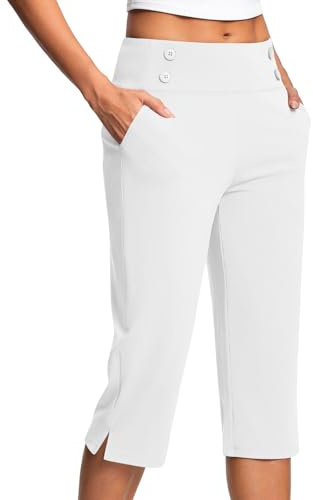 KQIVAM Caprihose Damen Yogahose 3/4-Hosen mit Taschen Bauchkontrolle Workout Arbeitshose Jogginghose Sporthose Frauen Baumwolle Sweatpants Slim Fit Freizeithose Trainingshose