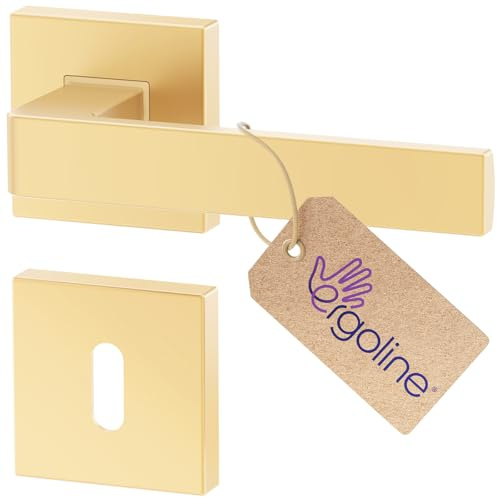 ERGO Gold Türbeschlag Türgriff für Zimmertüren, Messingfarben Matt, Gold Matt, Eckig Drückergarnitur, Türbeschlag, Türklinke, Türdrücker
