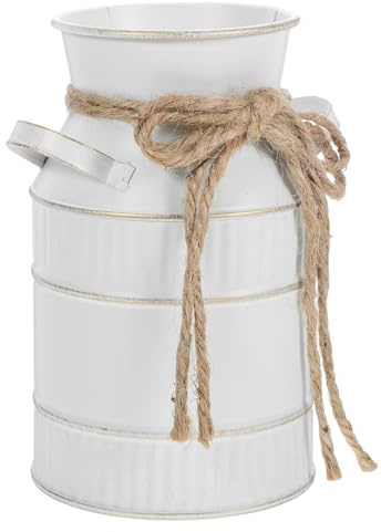 Vase à Fleurs Vintage en Fer Blanc avec Poignée, Décor Européen Rustique | Fleurs Séchées et Herbes, Modèle à Suspendre, Facile à Porter, Présentation Polyvalente, Style Maison