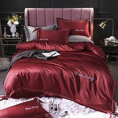 Set di biancheria da letto Full Size Bianco, Set di biancheria da letto in seta completamente satinata Copripiumini king size Copripiumino per letto matrimoniale Lenzuolo piatto Morbido setoso di