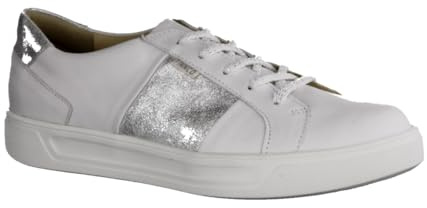 Finn Comfort Malita 2793-903094 - Zapatos bajos de piel lisa, color blanco con detalles plateados, plantilla intercambiable, color blanco, Blanco, 40.5 EU Ancho