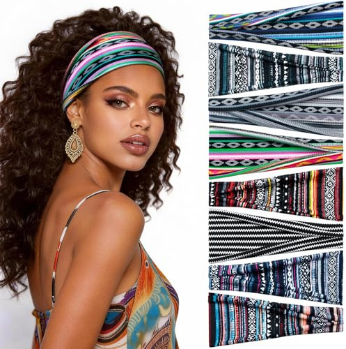 Awumbuk Tie-dye - Diademas para mujer, 8 unidades, multicolor, estampadas, suaves, delgadas, elásticas, antideslizantes, transpirables, para yoga, correr, fitness, entrenamiento
