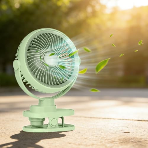 RNPKZ Ventilatore da Campeggio, Mini Ventilatore a Batteria con Clip Ricaricabile, USB C, Piccolo, 5 Velocità e Rotazione a 360°, Mini Ventilatore da Tavolo Portatile per Casa, Ufficio (Verde)