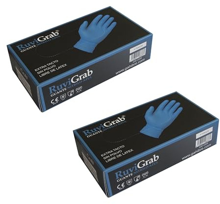 Ruvigrab - Guantes desechables de Nitrilo azul, caja de guantes certificados EN374-5 EN374-1 químicos, libre de látex y sin polvo