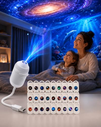 HD Smart Dynamic 5D Holographic Night Light Projector, Plug and Play HD Star Projector,Galaxy & Ocean Star Projector Lamp, Smart Ambient LED Ceiling Projector for Bedroom (24 Projection Films)