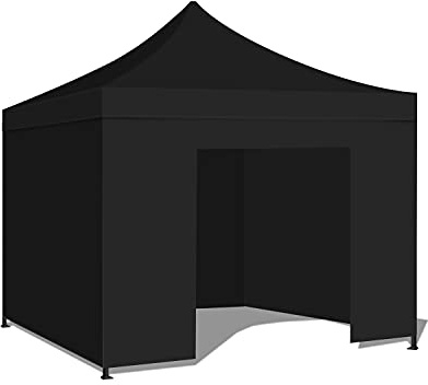 TAMAN - GAZEBO DA GIARDINO 3X3 IMPERMEABILE CON TELI LATERALI TENDONE PIEGHEVOLE PER FIERE (Nero)