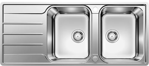BLANCO LEMIS 8 S-IF – Évier Double Bac de Cuisine pour Meubles Bas de 80 cm de Large – Inox – Cuve à Fond Plat IF – 523037