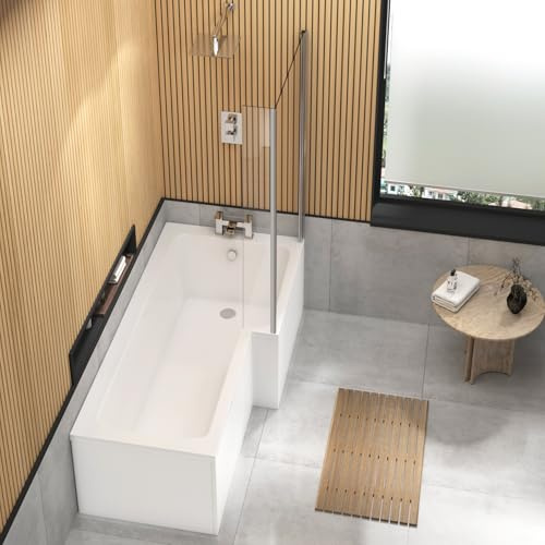 Qubix 1500 x 850mm Right Hand L-Shaped Shower Bath Bathtub Compact Bathroom Solution